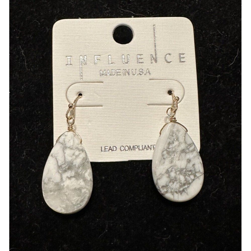 Influence Fashion White Marble Marbled Stone Teardrop Dangle Earrings Hook